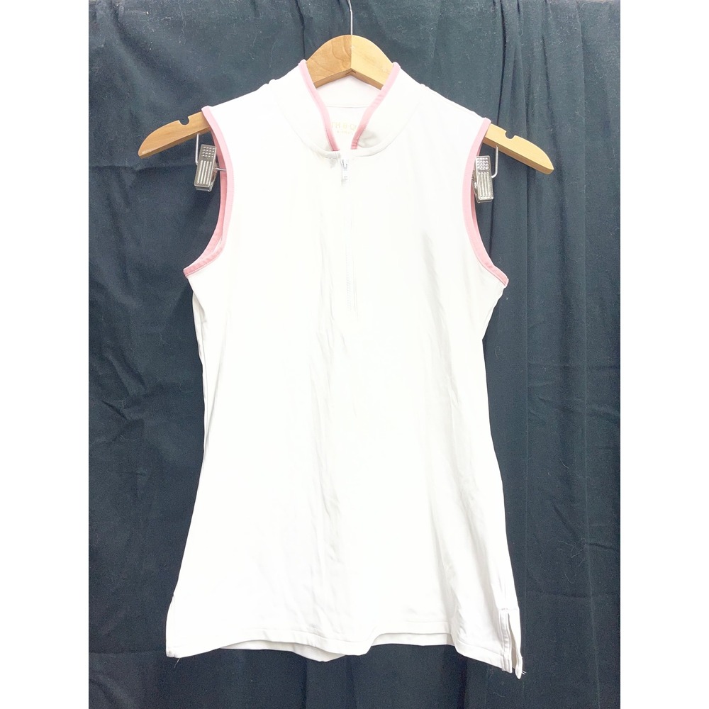 Smith & Quinn Womens White Pink Trim Quarter Zip Sleeveless Golf Polo Top XS - Picture 1 of 4